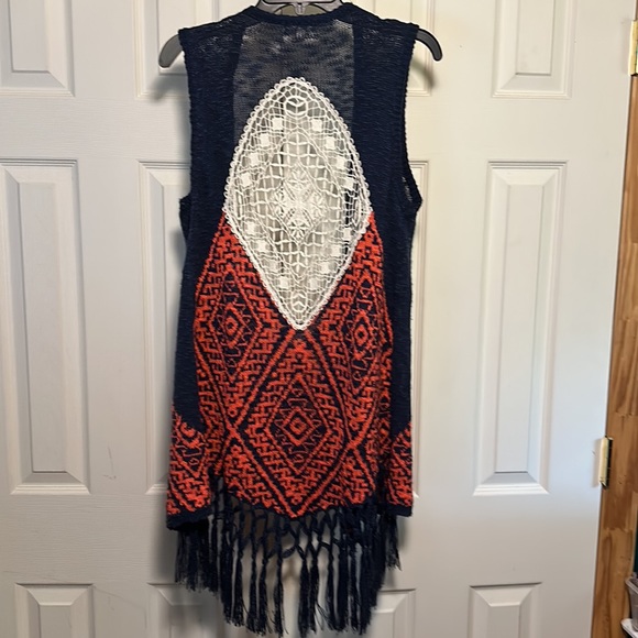 Umgee open front sweater cardigan vest with lace detail - Picture 2 of 2